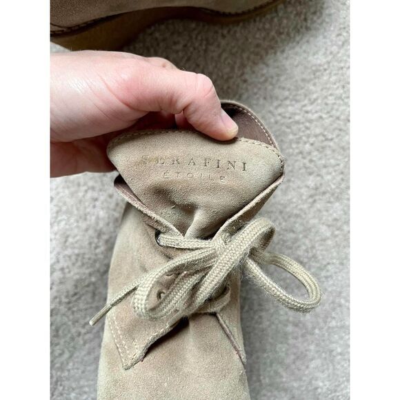 Serafini Etoile Shoes Italian Suede Wedge lace booties color Tan beige size 9 - Picture 7 of 11